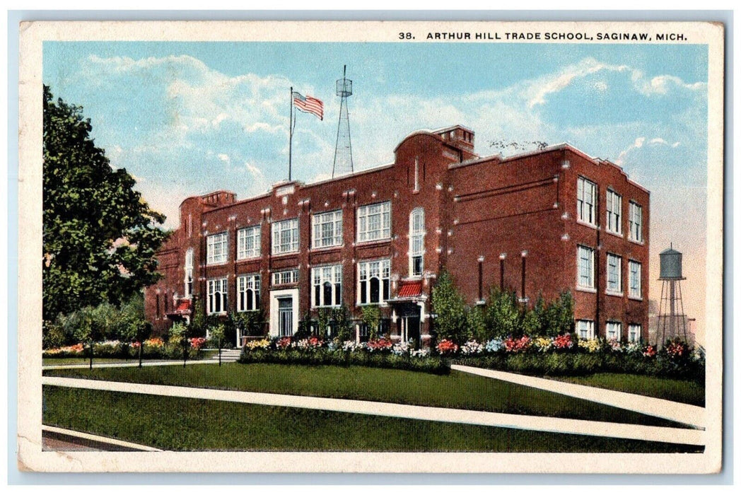 1922 Arthur Hill Trade School Building Saginaw Michigan Antique Posted Postcard