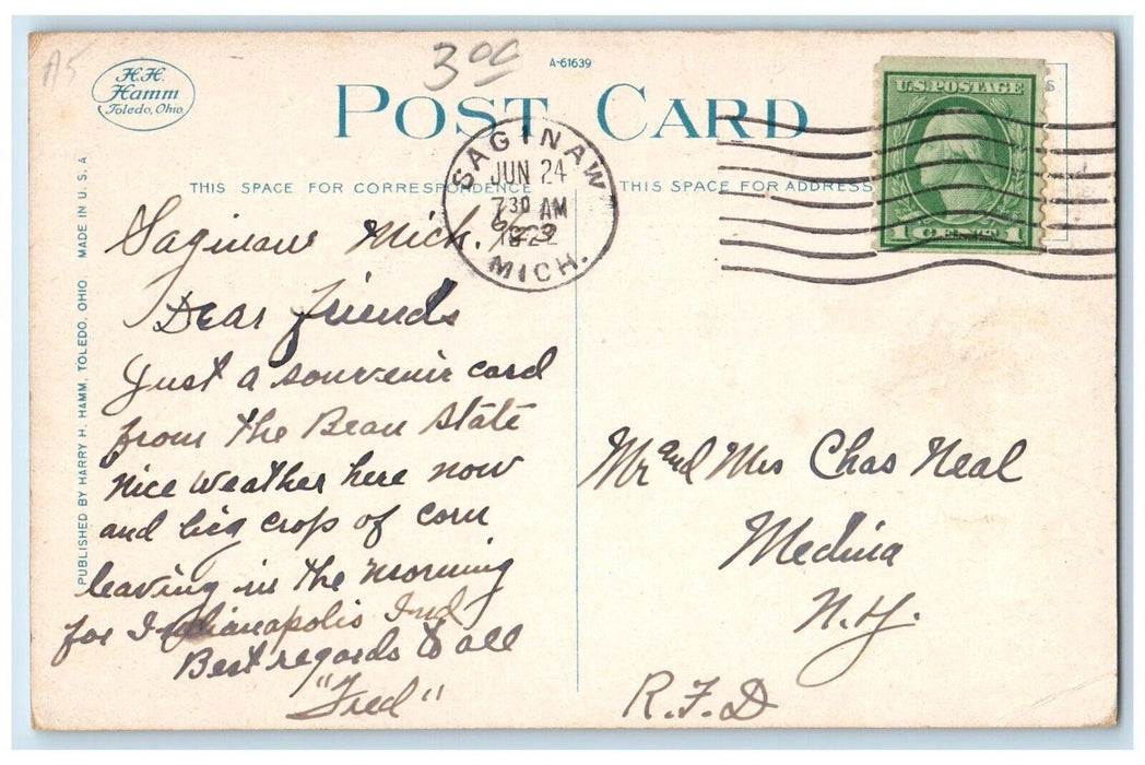 1922 Arthur Hill Trade School Building Saginaw Michigan Antique Posted Postcard