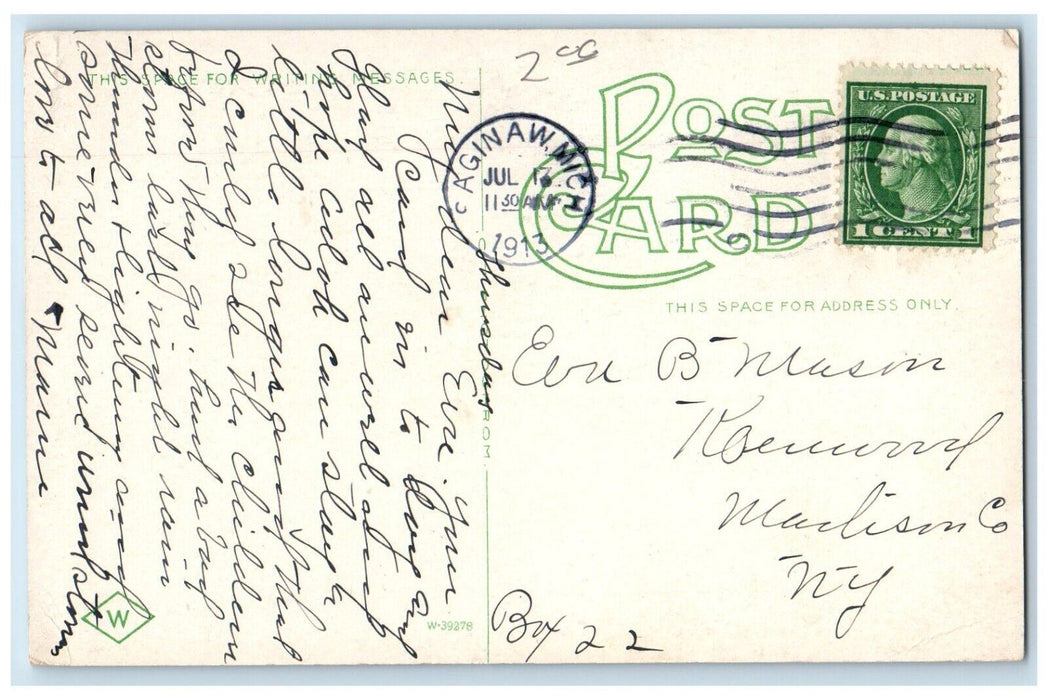 1913 Saginaw River Scene Boat Ship Saginaw Michigan MI Antique Posted Postcard