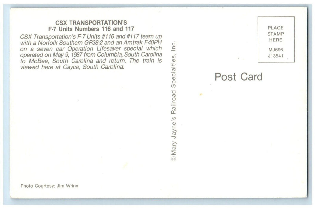 c1960 CSX Transportations Units Numbers Train Cayce South Carolina SC Postcard