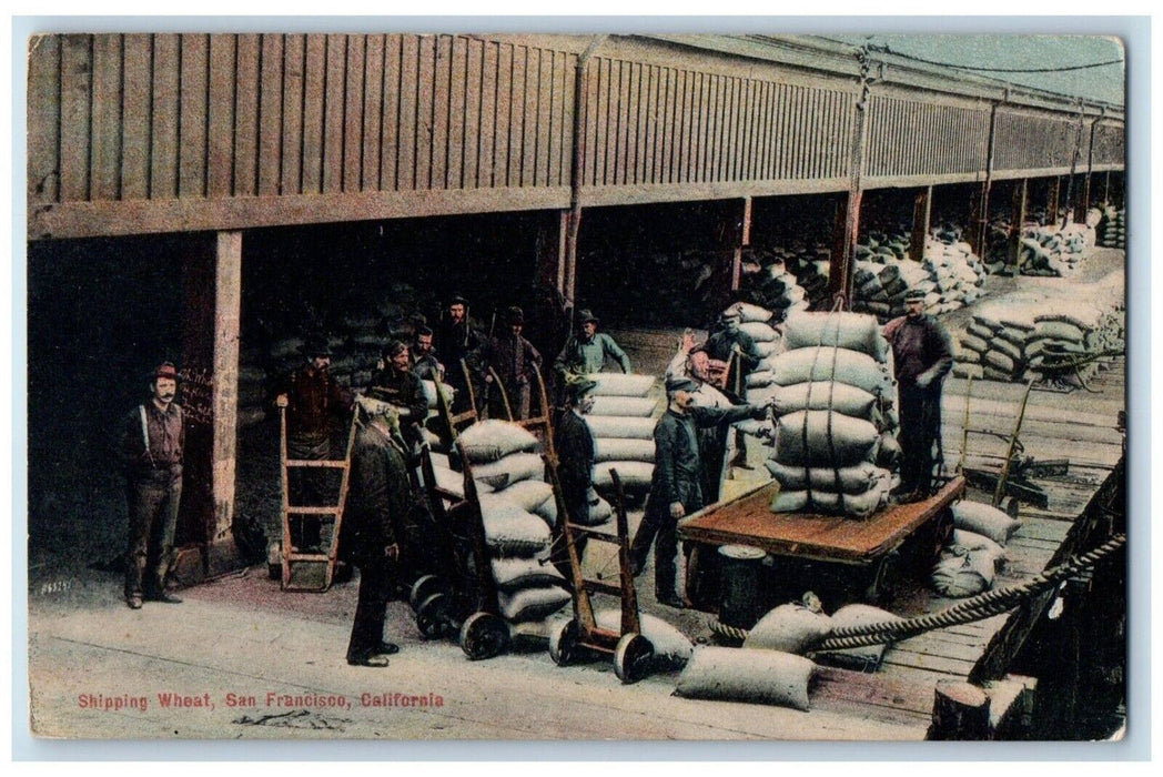1910 Shipping Wheat Sack Working Pier Dock  San Francisco California CA Postcard