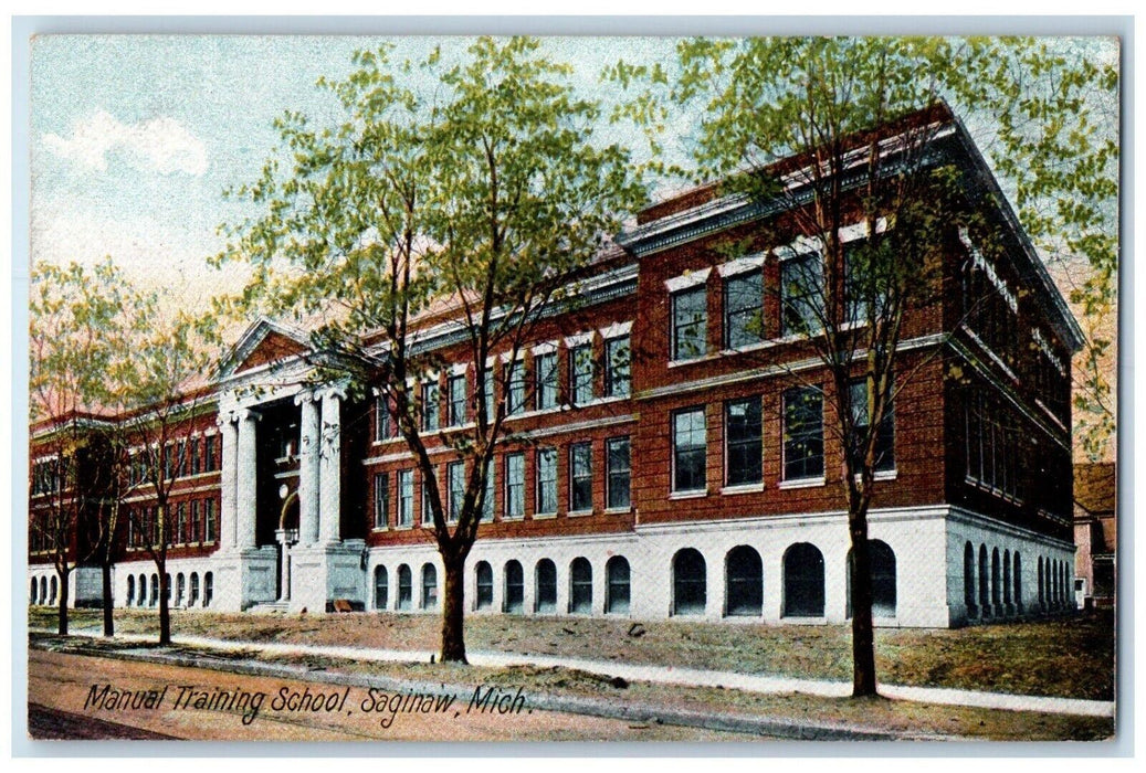 1910 Manual Training School Building Saginaw Michigan MI Antique Posted Postcard
