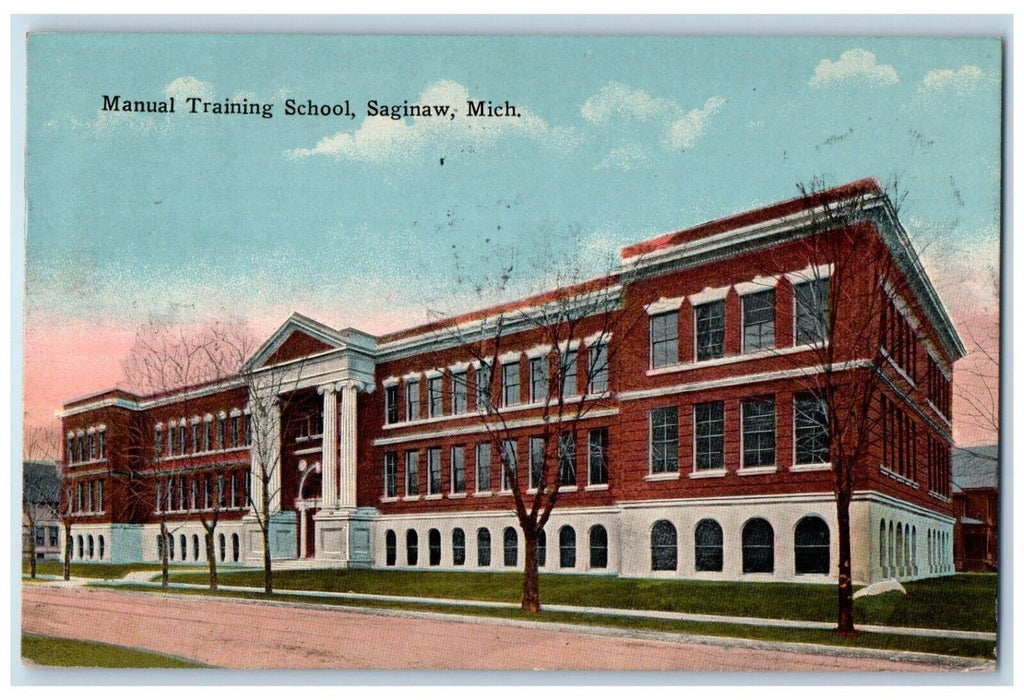 1915 Manual Training School Building Saginaw Michigan Antique Vintage Postcard