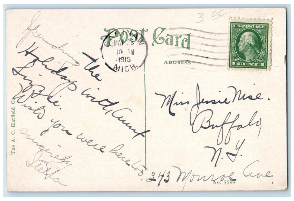 1915 Manual Training School Building Saginaw Michigan Antique Vintage Postcard