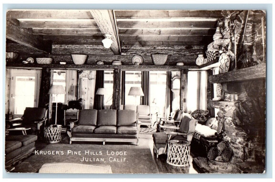 1941 Kruger's Pine Hills Lodge Interior View Julian California CA RPPC Postcard
