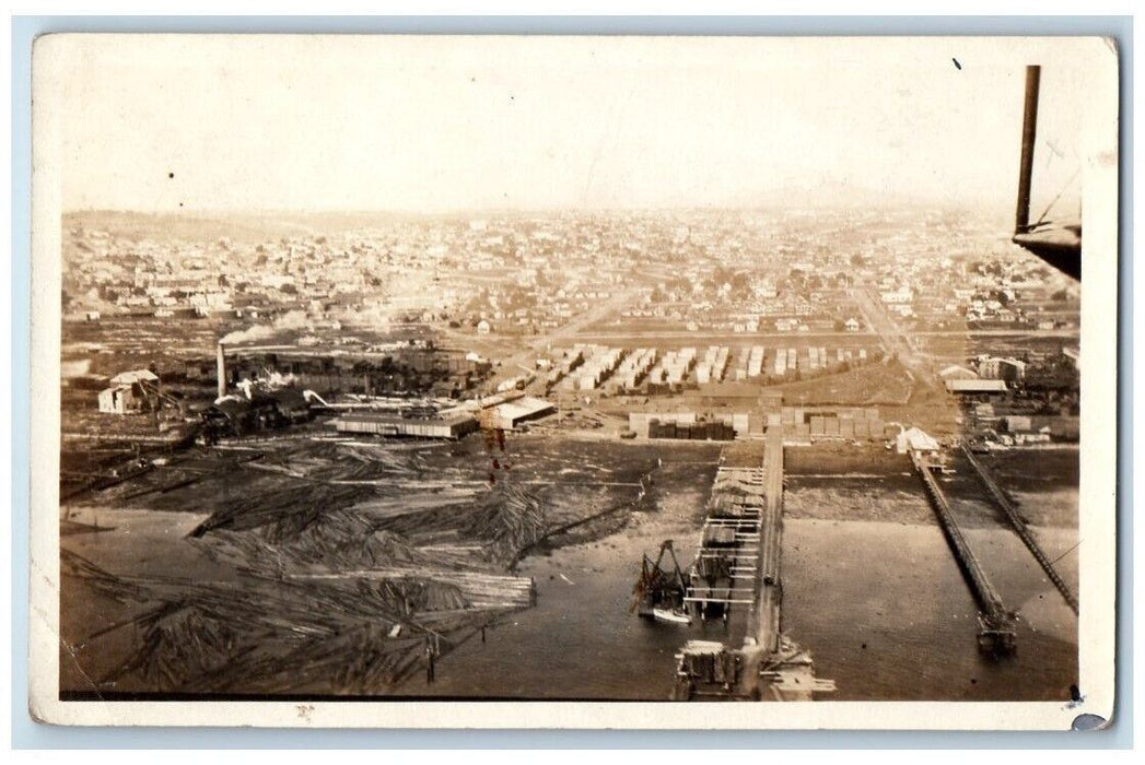 c1910 Airplane View Lumber Mill Factory Skyline San Diego CA RPPC Photo Postcard