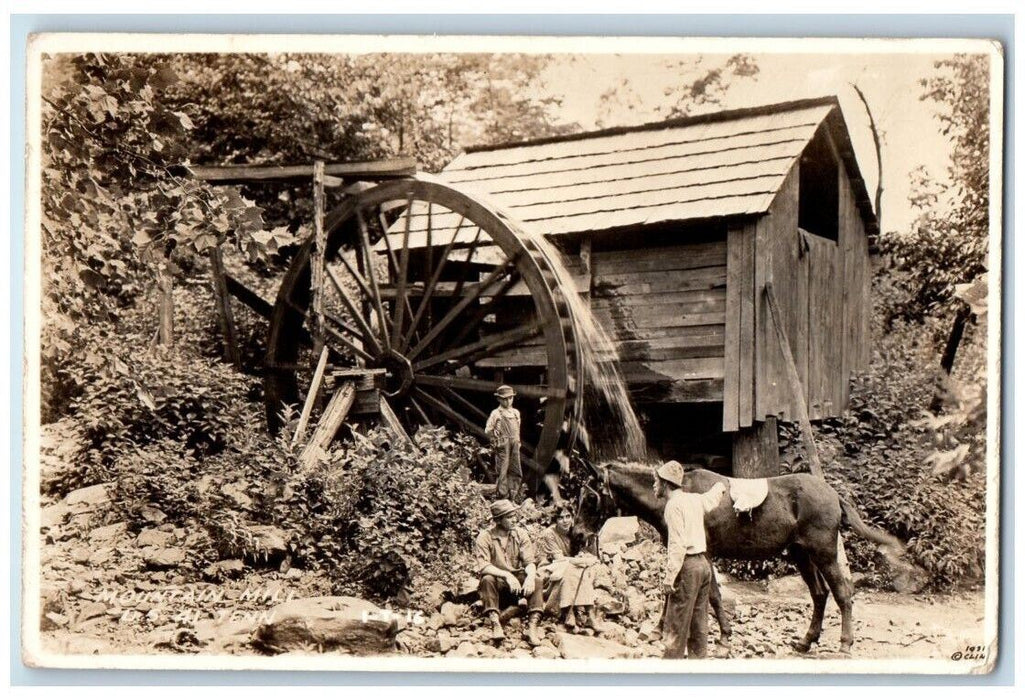 1931 Mountain Mill Water Wheel US 41 Horse Men Woman TN RPPC Photo Postcard