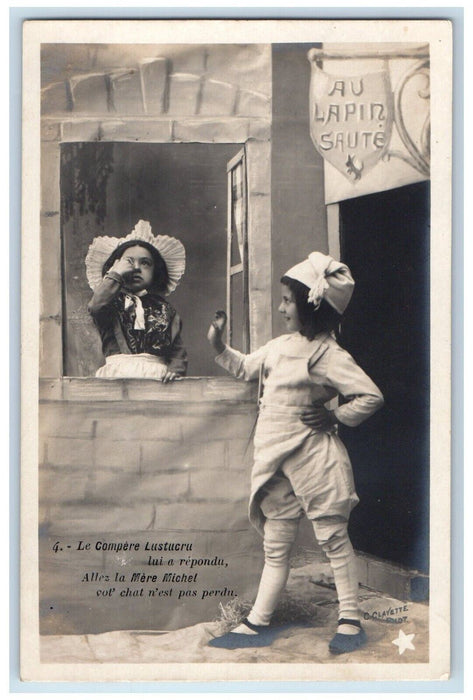 c1905 Children On Window Waving France Clayette Unposted Antique Postcard