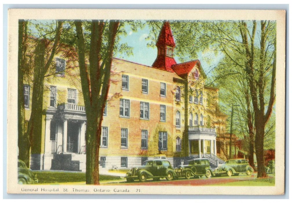 c1940's General Hospital St. Thomas Ontario Canada Vintage Unposted Postcard