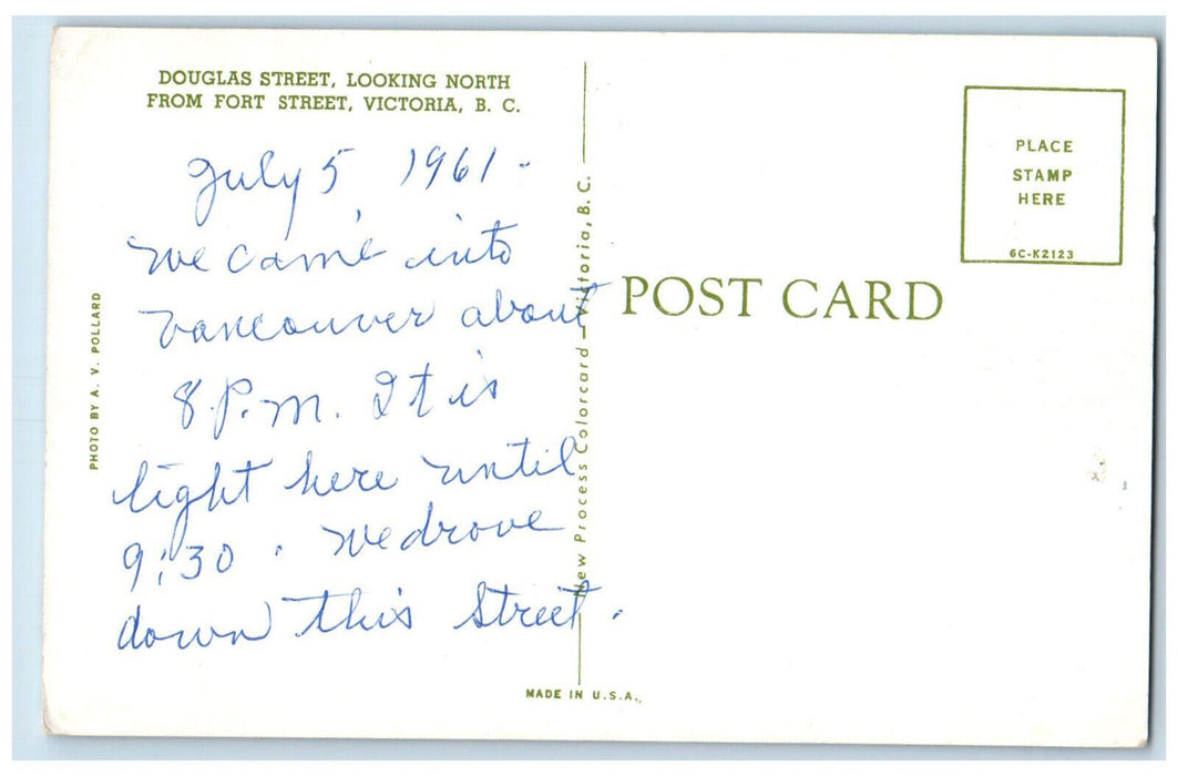 1961 Douglas Street Looking North from Fort Street Victoria BC Canada Postcard