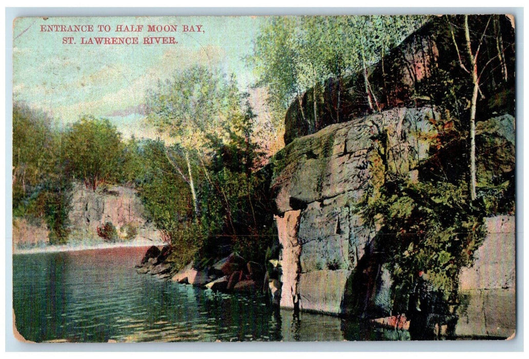 c1910 Entrance to Half Moon Bay St. Lawrence River Canada RPO Antique Postcard