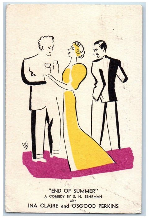 1936 End Of Summer Comedy Ina Claire And Osgood Perkins Advertising Postcard