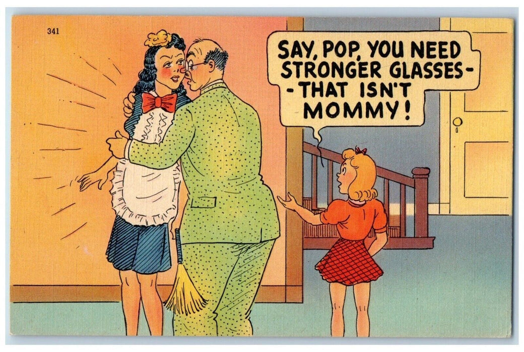 c1910's Man Cheating Wife Maid Humor Comic Child Unposted Antique Postcard