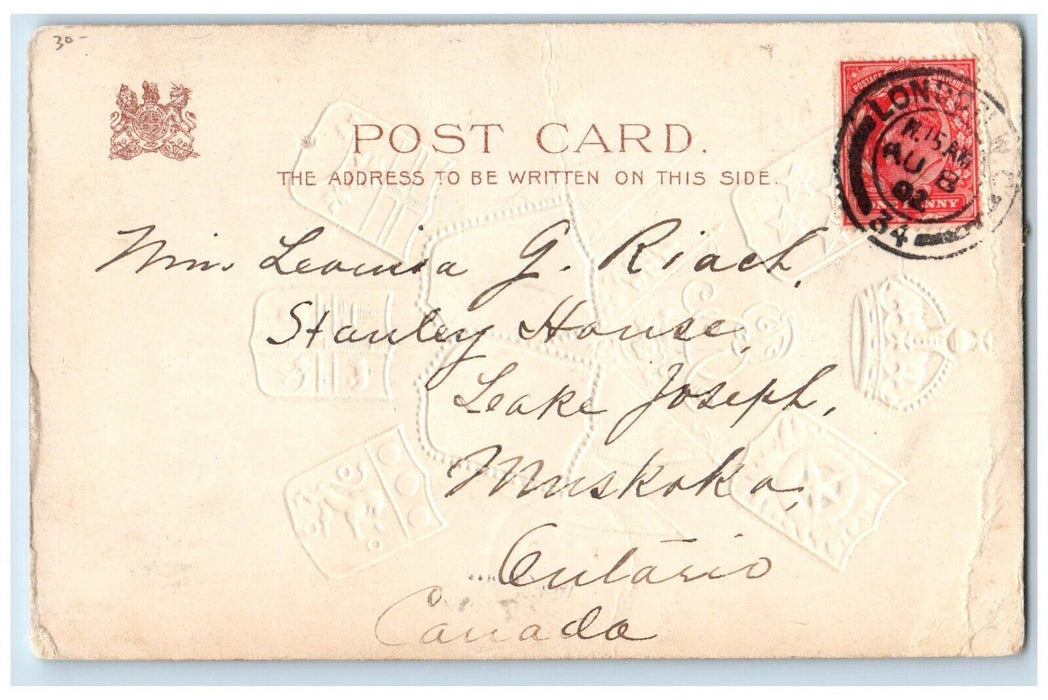 c1905 Coronation Seals Flags Embossed Toronto Canada Posted Antique Postcard