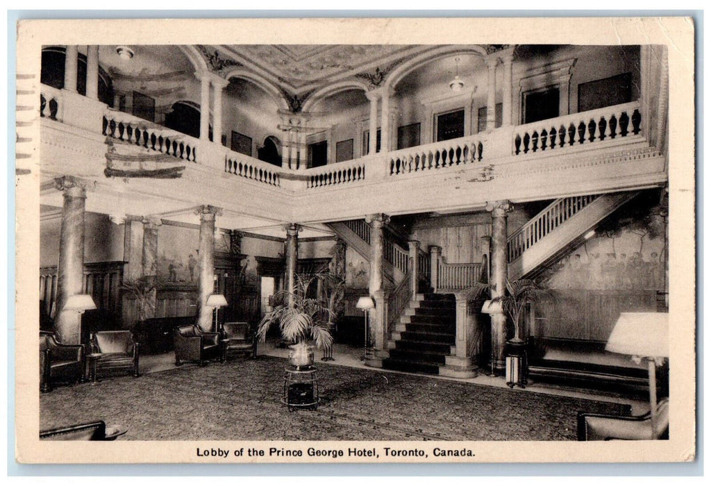1941 Lobby of the Prince George Hotel Toronto Ontario Canada Postcard