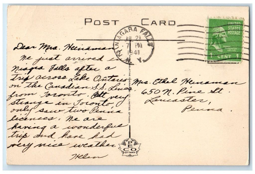 1941 Lobby of the Prince George Hotel Toronto Ontario Canada Postcard