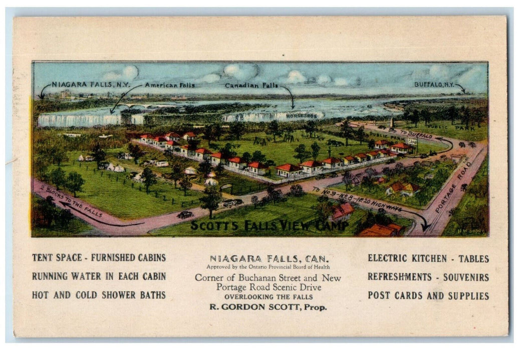 c1940's Scotts Falls View Camp Niagara Falls Ontario Canada Vintage Postcard