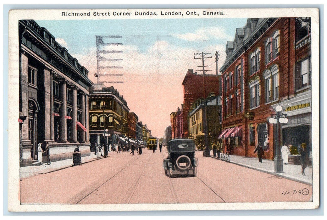 1929 Tillman Richmond Street Corner Dundas London Ontario Canada Postcard
