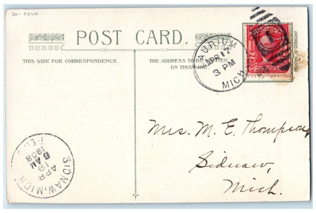 1908 Easter Purple Flowers Winsch Back Silk Aurium Michigan MI Antique Postcard