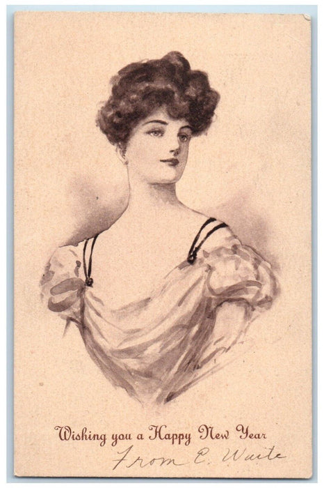 1908 Happy New Year Victorian Pretty Girl Portland Oregon OR Antique Postcard