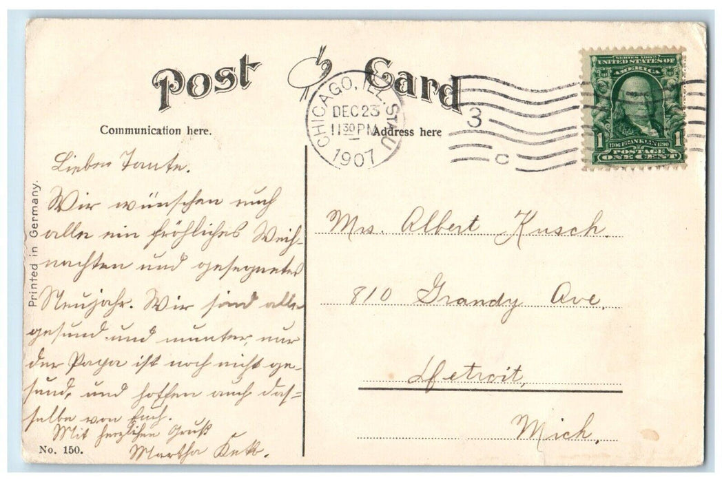 1907 Christmas Family Bringing Tree Berries Winter Chicago Illinois IL Postcard