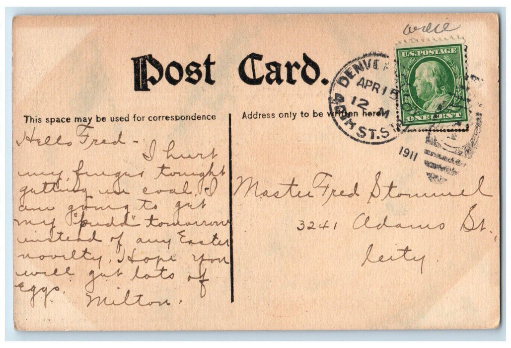 1911 Easter Wishes Chicks In Basket Eggs Grace Harlow Posted Antique Postcard