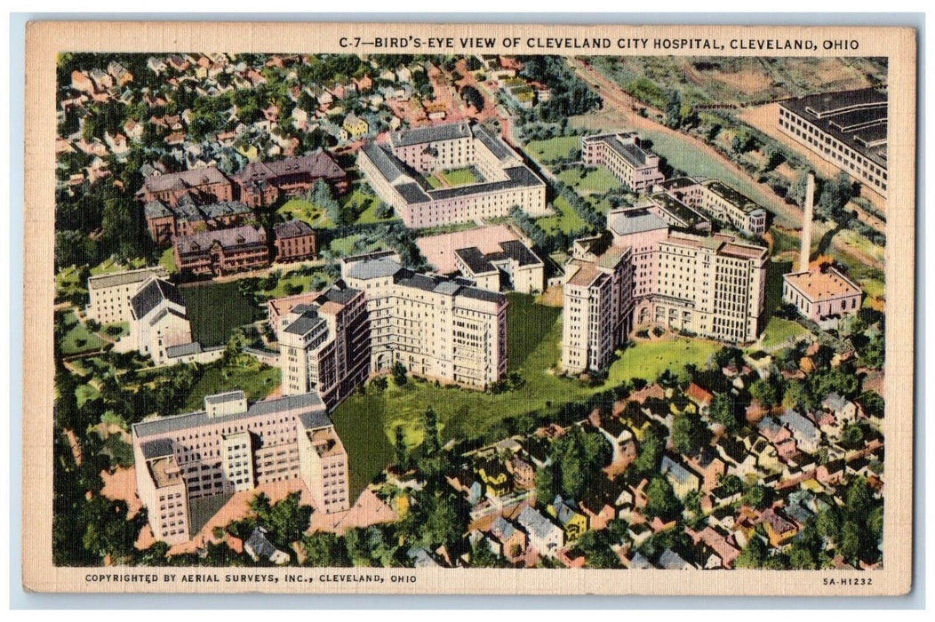 1946 Bird's Eye View Cleveland City Hospital Cleveland Ohio OH Vintage Postcard