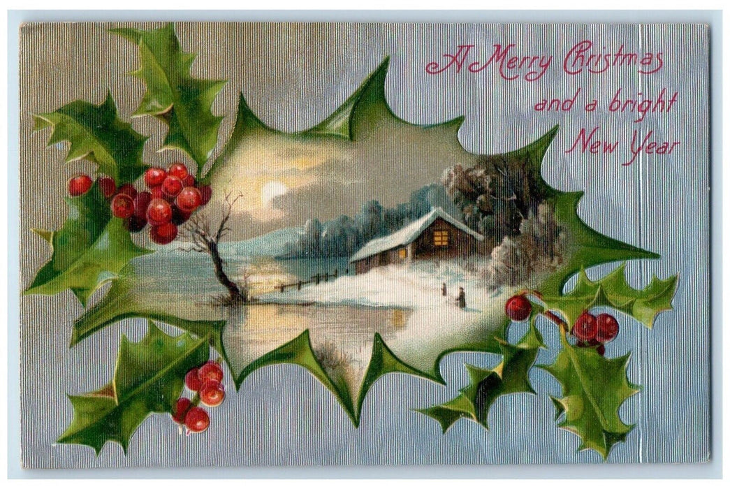 1908 Christmas And New Year Holly Berries House Winter Nash Foxburg PA Postcard