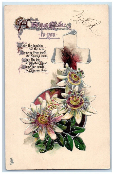 c1910's Easter Silver Cross White Flowers Embossed Tucks Pittsburg PA Postcard