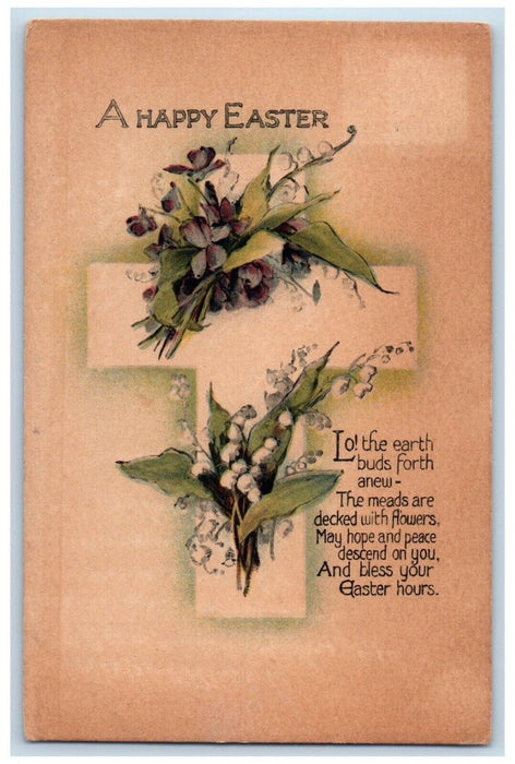 1923 Happy Easter Holy Cross Message Flowers Tuck's Posted Antique Postcard
