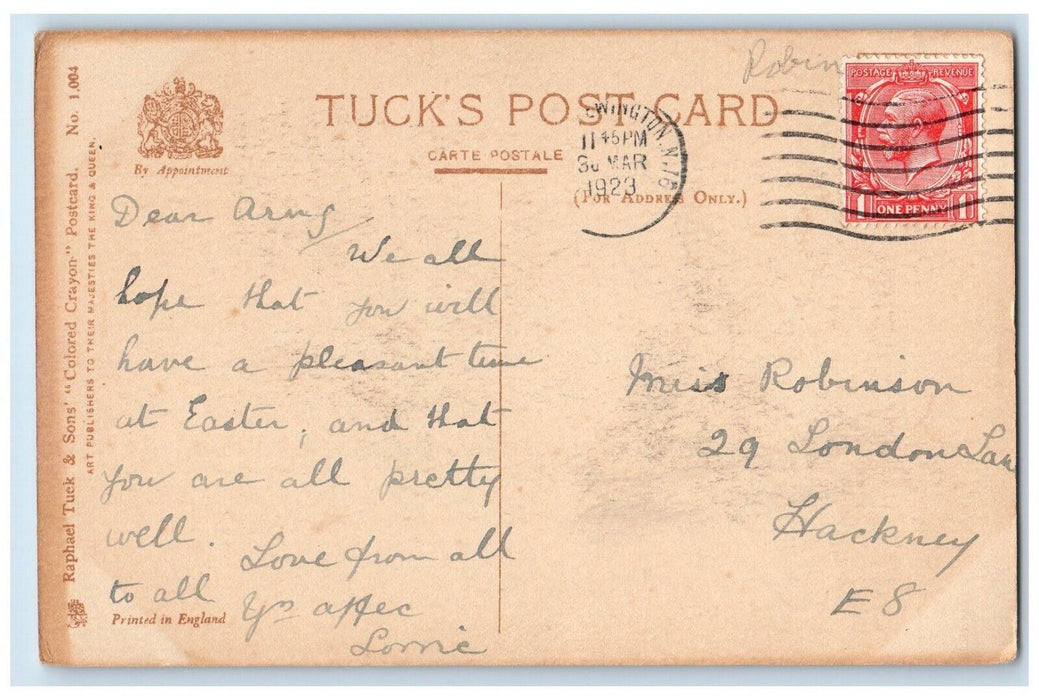 1923 Happy Easter Holy Cross Message Flowers Tuck's Posted Antique Postcard