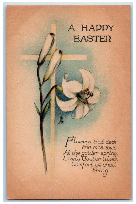 c1910's Happy Easter Holy Cross White Flowers Tuck's Posted Antique Postcard