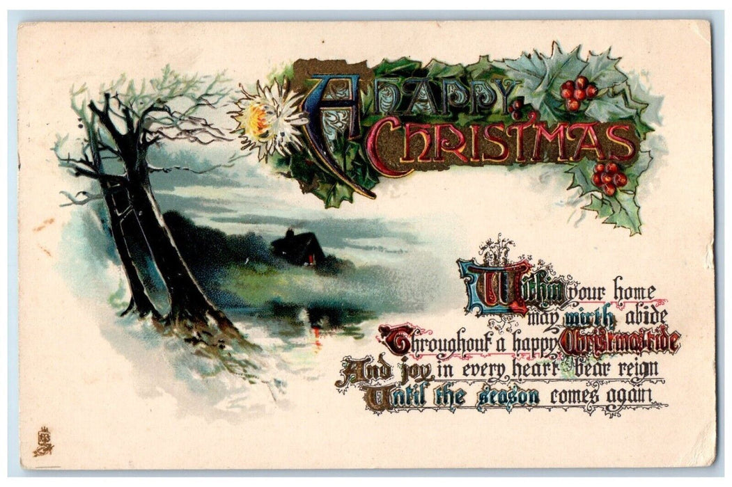 1911 Christmas Holly Berries Flower Embossed Tuck's Fort Worth Texas TX Postcard