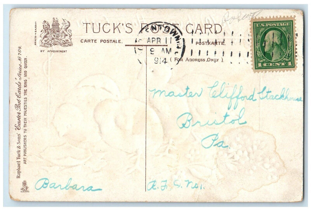 1914 Happy Easter Chicks Hatched Eggs Flowers Embossed Tuck's Antique Postcard