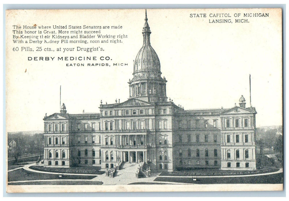 View Of State Capitol Of Michigan Building Lansing MI Advertising Postcard