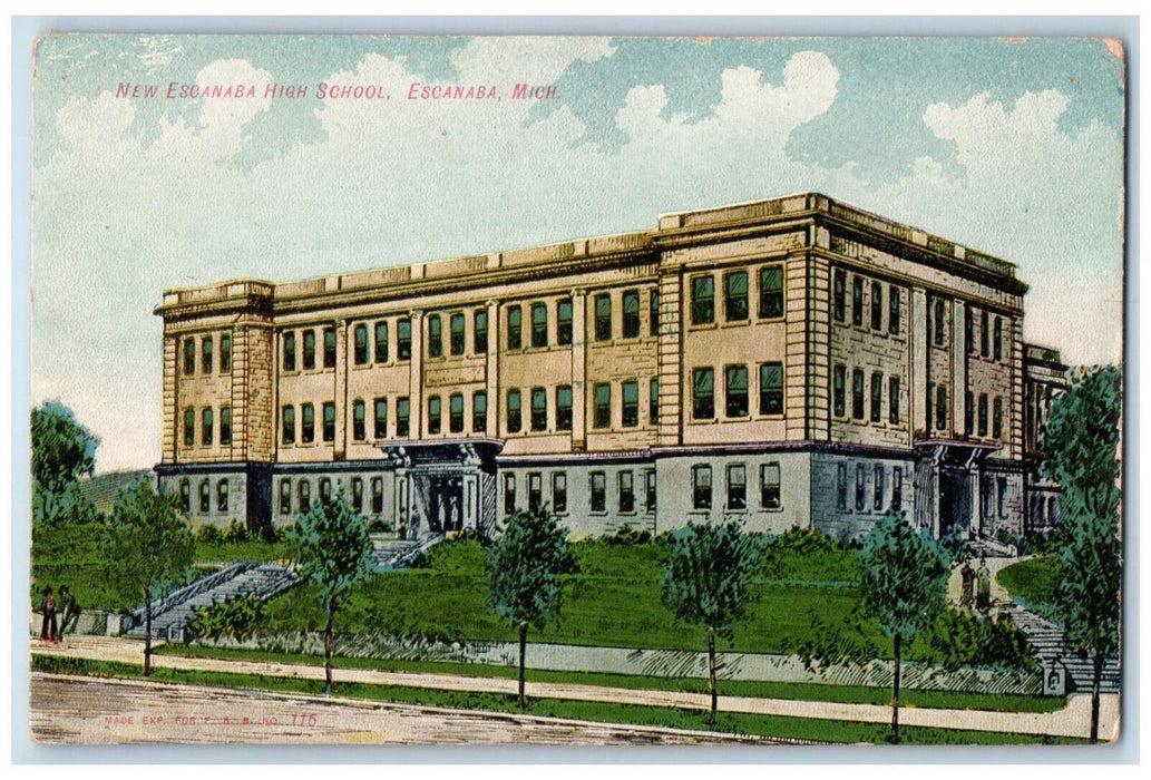 View Of New Escanaba High School Building Escanaba Michigan MI Vintage Postcard