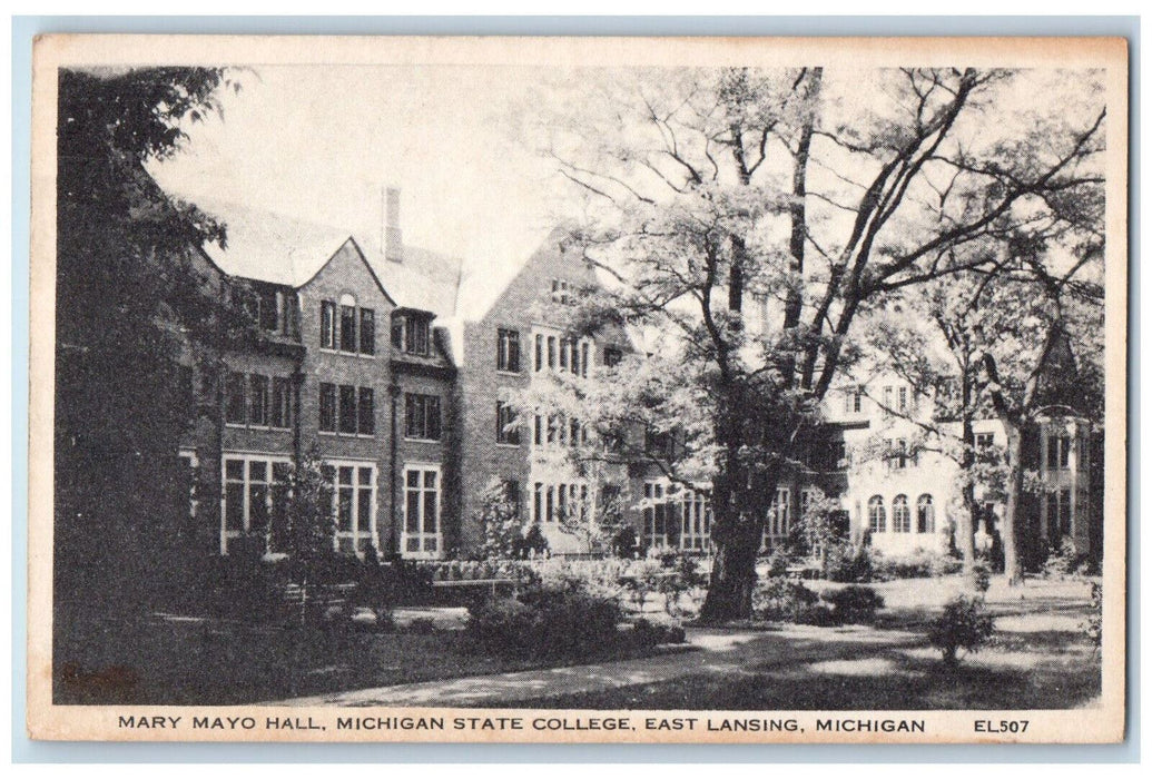 Mary Mayo Hall Michigan State College East Lansing Michigan MI Vintage Postcard