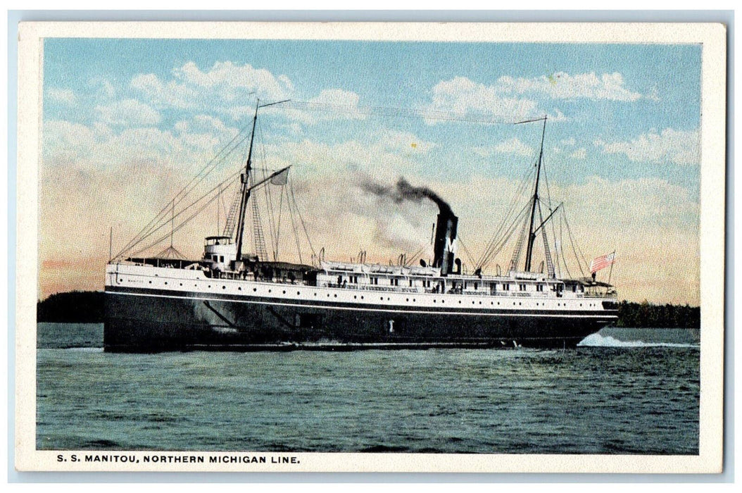 View Of Steamer Ship S.S. Manitou Northen Michigan Line MI Antique Postcard