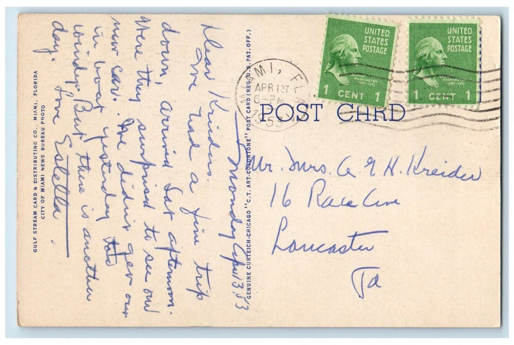 1953 Life Ease Under Swaying Palms Crandon Park Beach Miami Florida FL Postcard