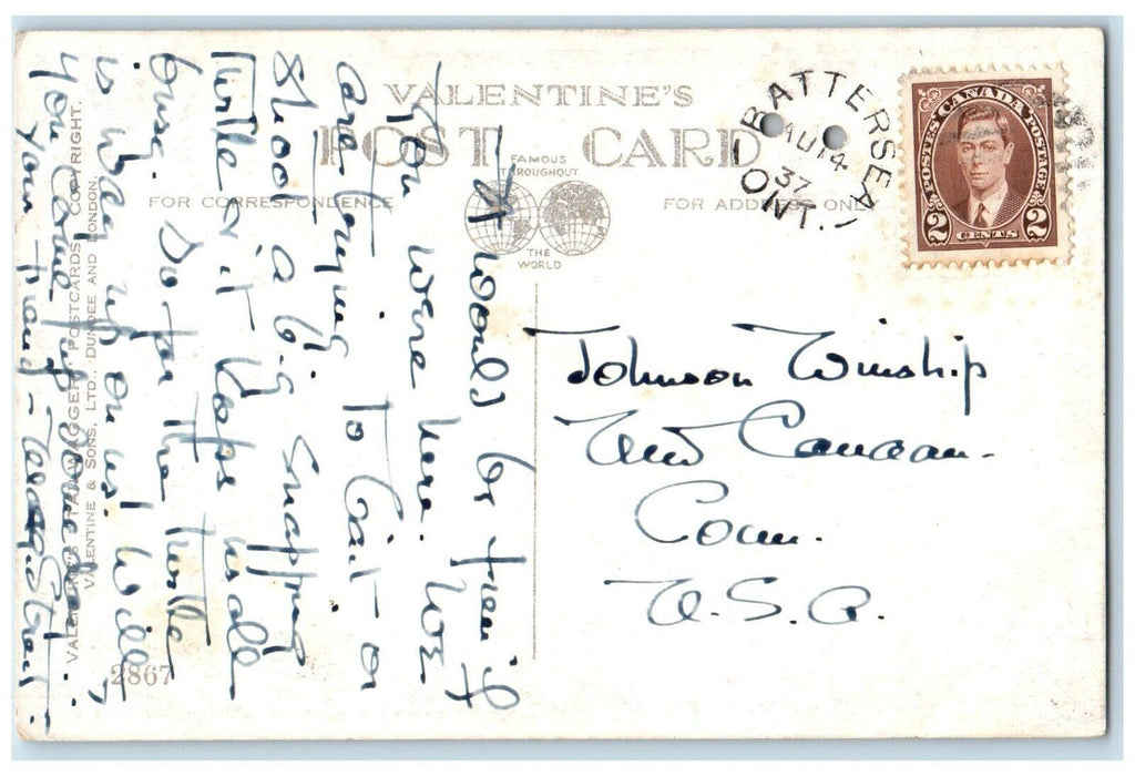 1937 Scottish Terrier Dog Battersea Ontario Canada Posted Vintage Postcard