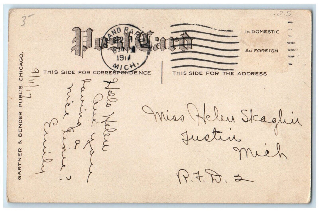 1917 Students Books School Grand Rapids Michigan MI Posted Antique Postcard
