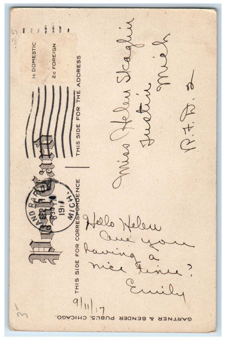 1917 Students Books School Grand Rapids Michigan MI Posted Antique Postcard