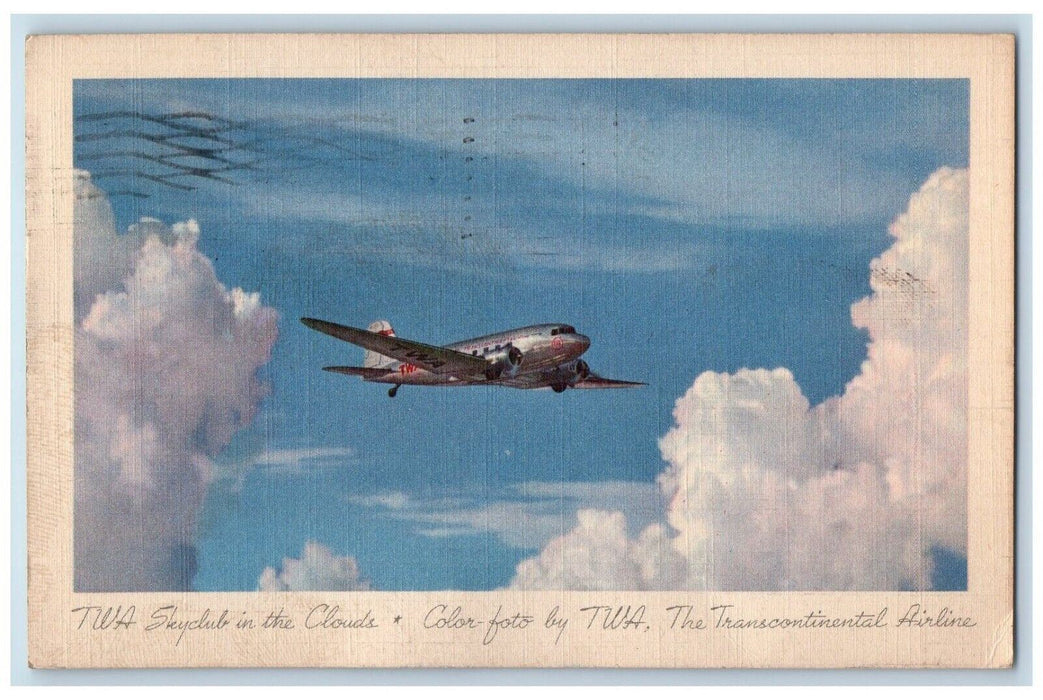 1945 Trans World Airline Skyclub Transcontinental Airline Washington DC Postcard