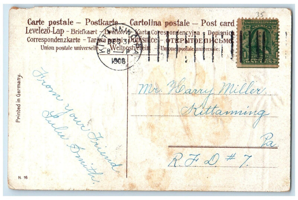 1909 New Year Pine Leaf Large Numbers Rope Kittanning Pennsylvania PA Postcard