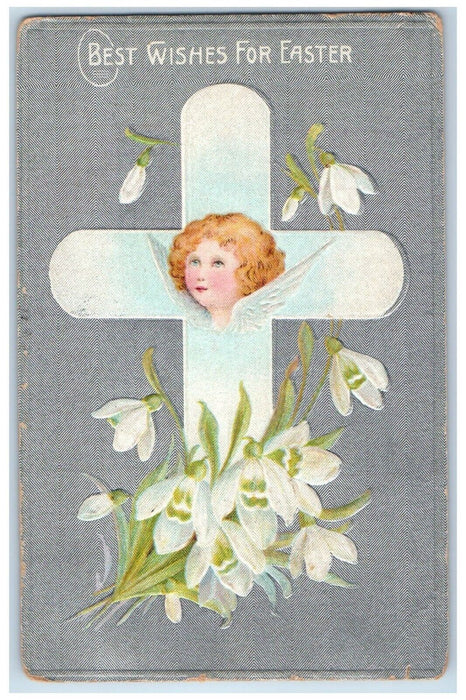 1911 Easter Holy Cross Angel White Flowers Bay City Michigan MI Posted Postcard