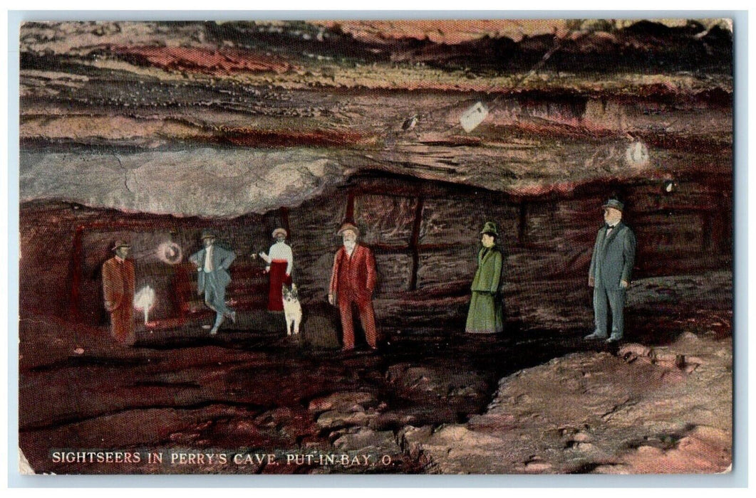 1910 Sightseers Perry's Cave Mining Tunnel Put-In-Bay Ohio OH Vintage Postcard