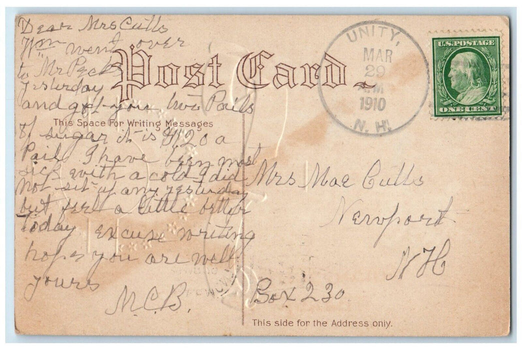 1910 Easter Holy Cross He Is Risen Unity New Hampshire NH Antique Postcard