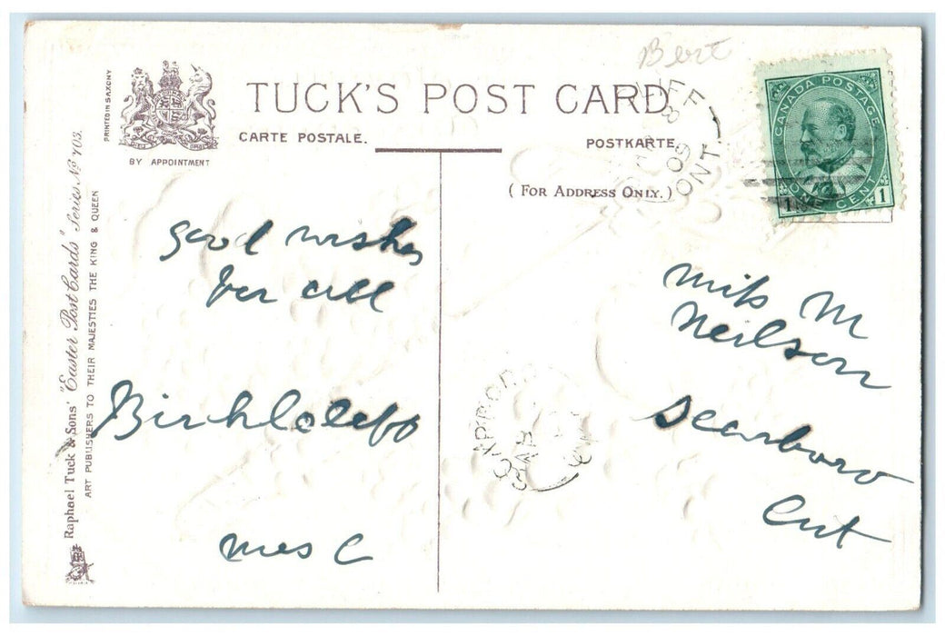 1909 Eastertide Holy Cross Song Birds Flowers Embossed Tuck's Canada Postcard
