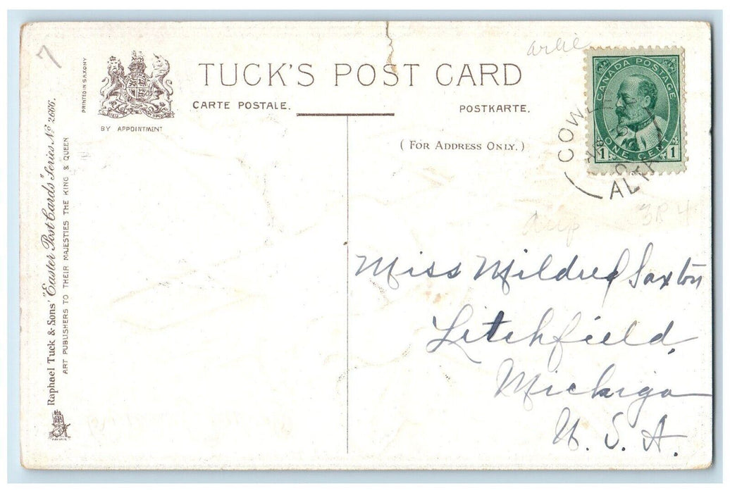 c1910's Easter Greeting Holy Cross White Flowers Embossed Tuck's Posted Postcard