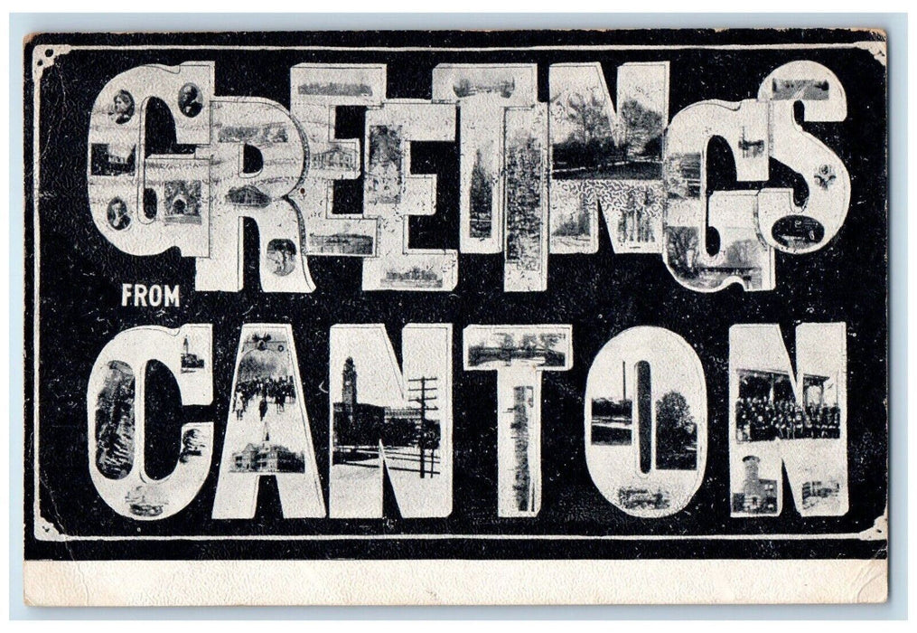 1907 Greetings From Canton Multiview Tourist Spot Large Letters Ohio OH Postcard